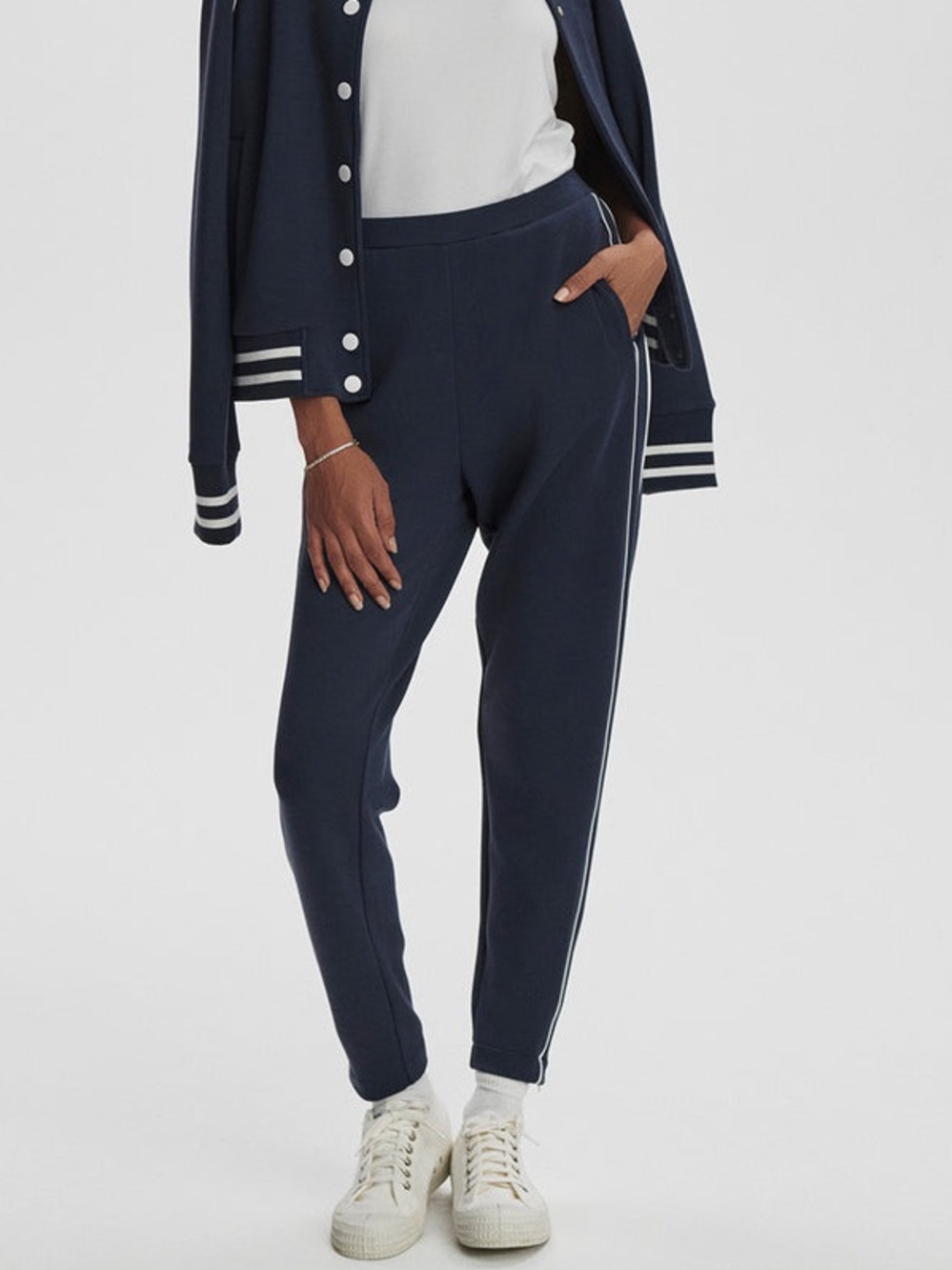 Varley Doublesoft The Slim Piped Pant Navy Sweatpant Athleisure Jogger Size XXS